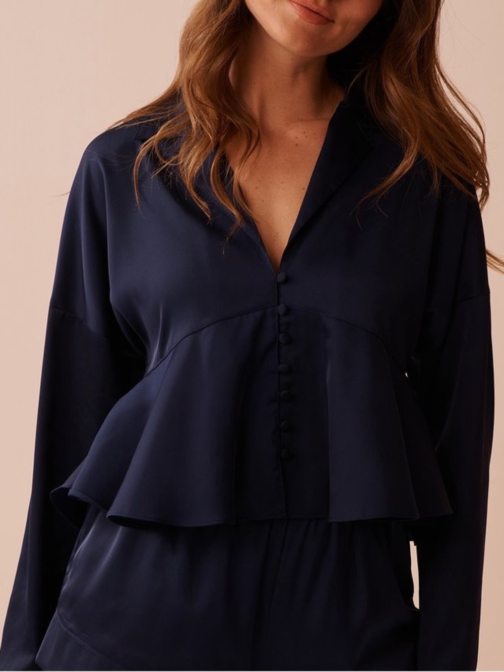La Vie En Rose Navy Satin Blouse
